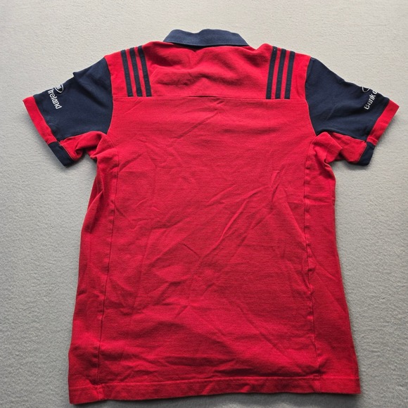 Adidas Munster Rugby Polo Shirt Mens Small Red Navy Blue Short Sleeve Jersey - Picture 2 of 7